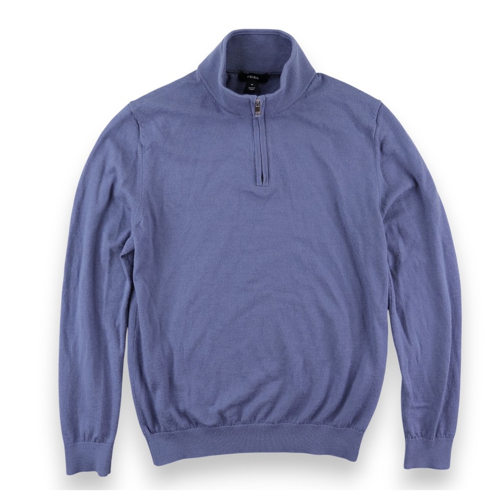 Reiss Quarter Zip Sweater Mens Medium M Blue 100% Wool Mock Neck Pullover